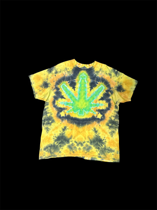 2XL Black and Gold Pot Leaf Tie Dye Shirt