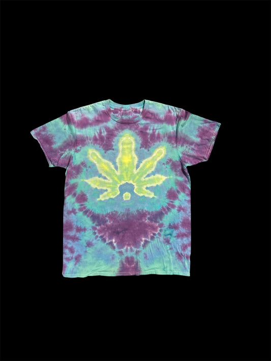 XL Teal and Purple Pot Leaf Tie Dye Shirt