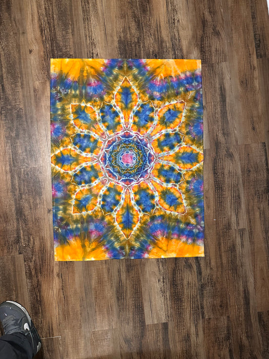 - 38x33 Orange and Blue Mandala Tie Dye Tapestry