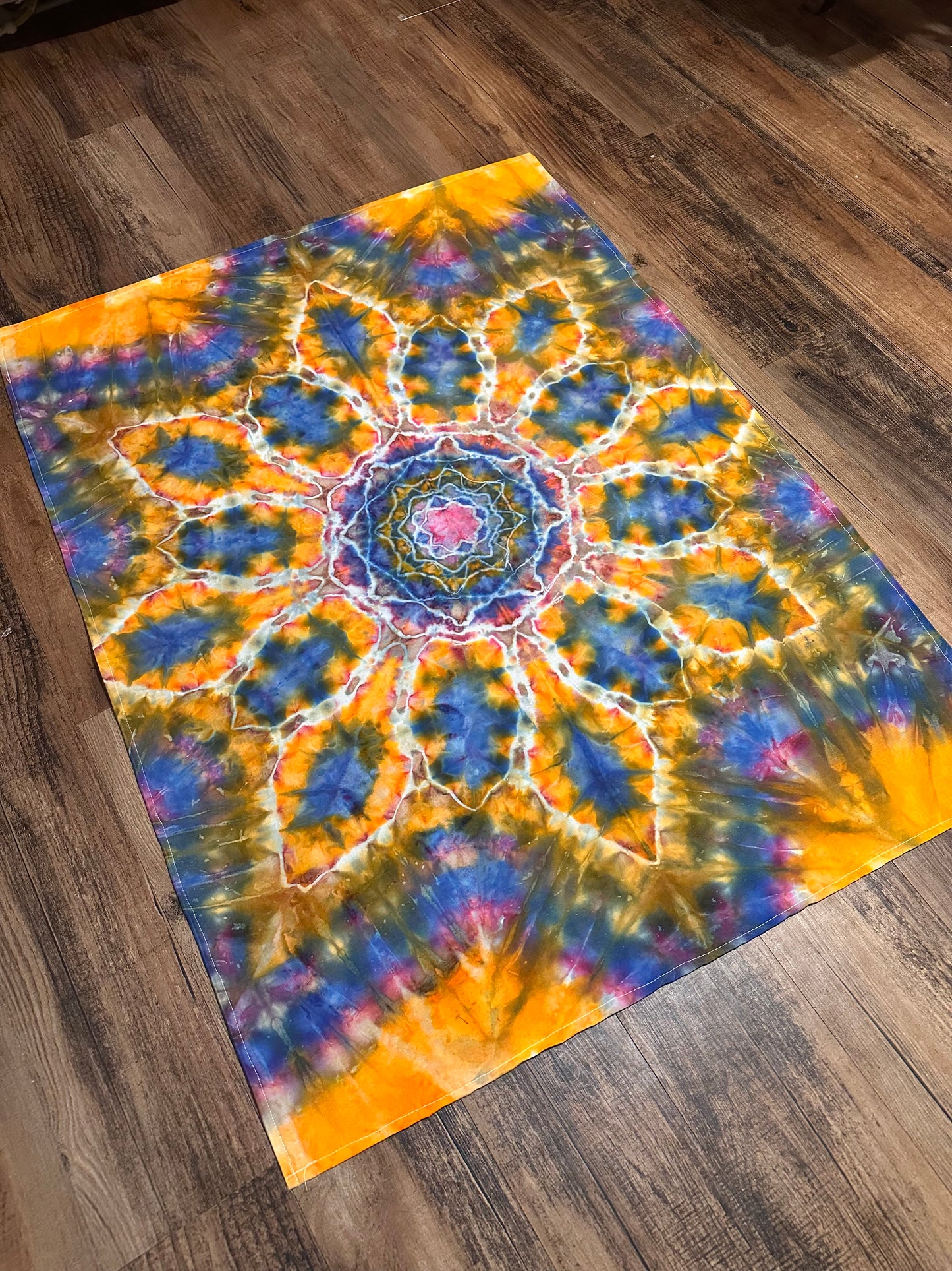 - 38x33 Orange and Blue Mandala Tie Dye Tapestry