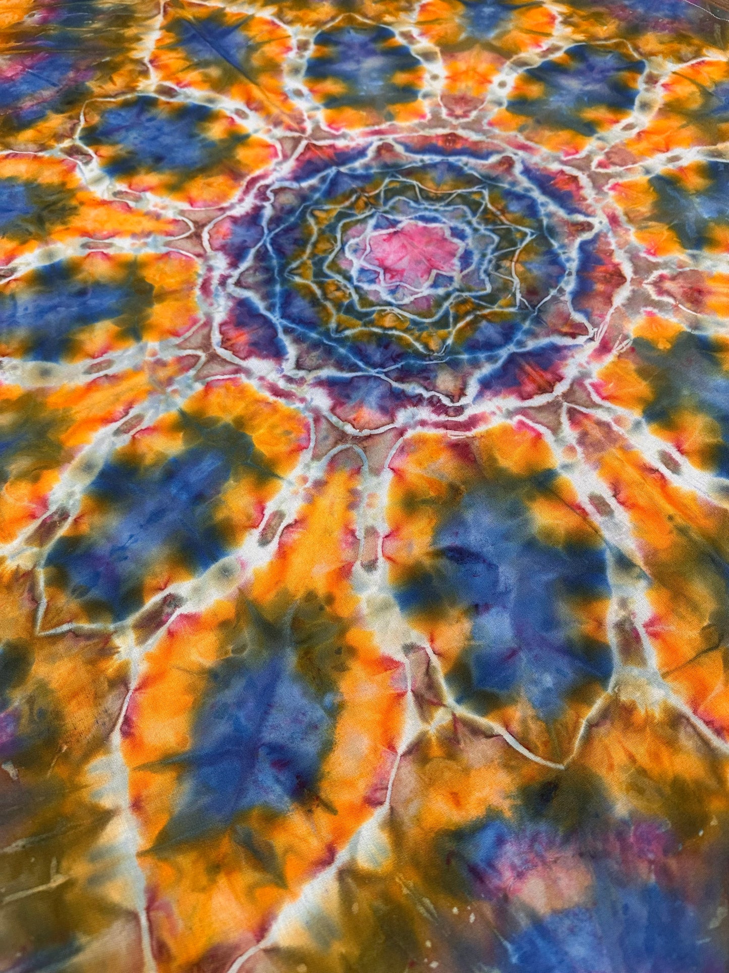 - 38x33 Orange and Blue Mandala Tie Dye Tapestry