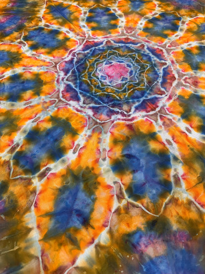 - 38x33 Orange and Blue Mandala Tie Dye Tapestry
