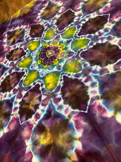 - 38x33 Purple and Green Mandala Tie Dye Tapestry