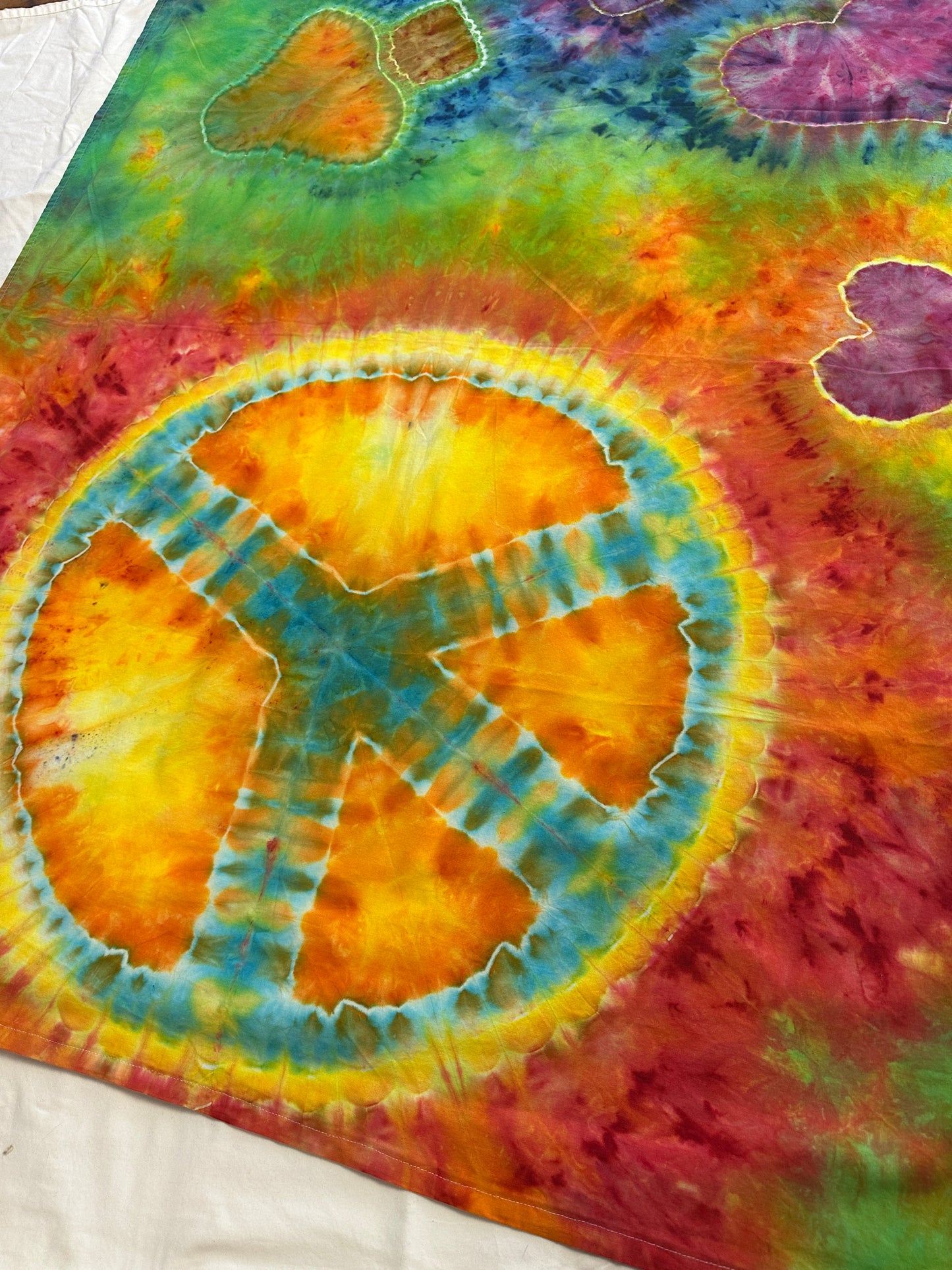 48 x 39 Peace Love and Mushrooms Tie Dye Tapestry