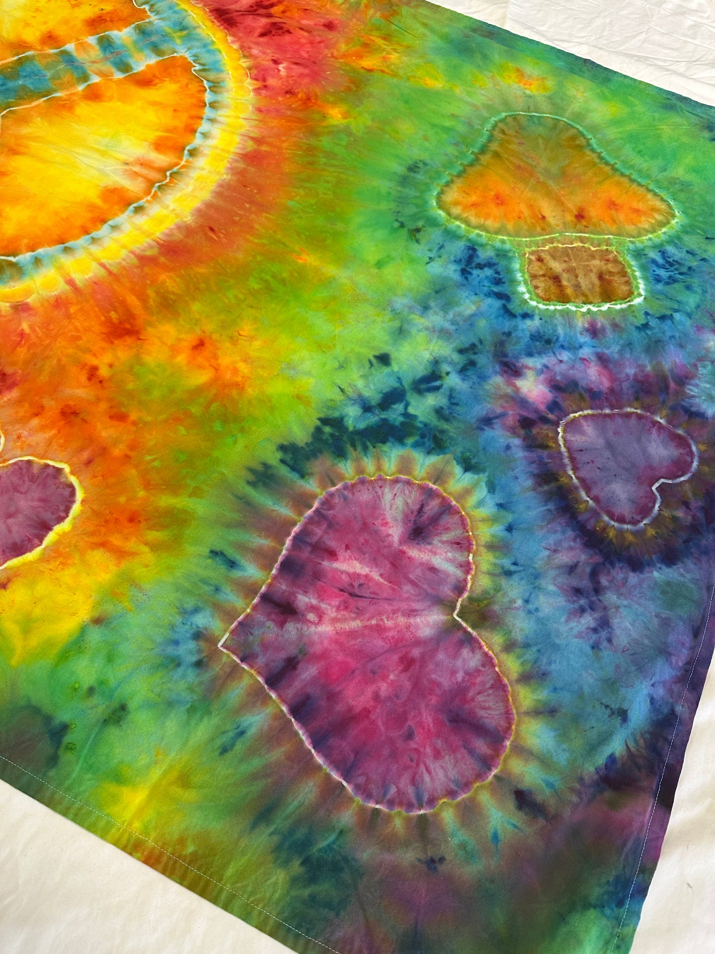 48 x 39 Peace Love and Mushrooms Tie Dye Tapestry