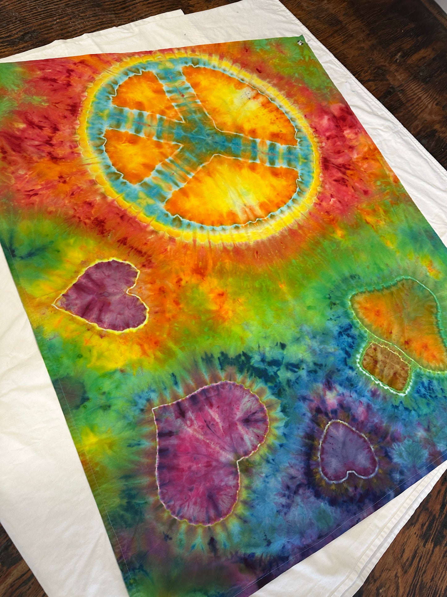 48 x 39 Peace Love and Mushrooms Tie Dye Tapestry