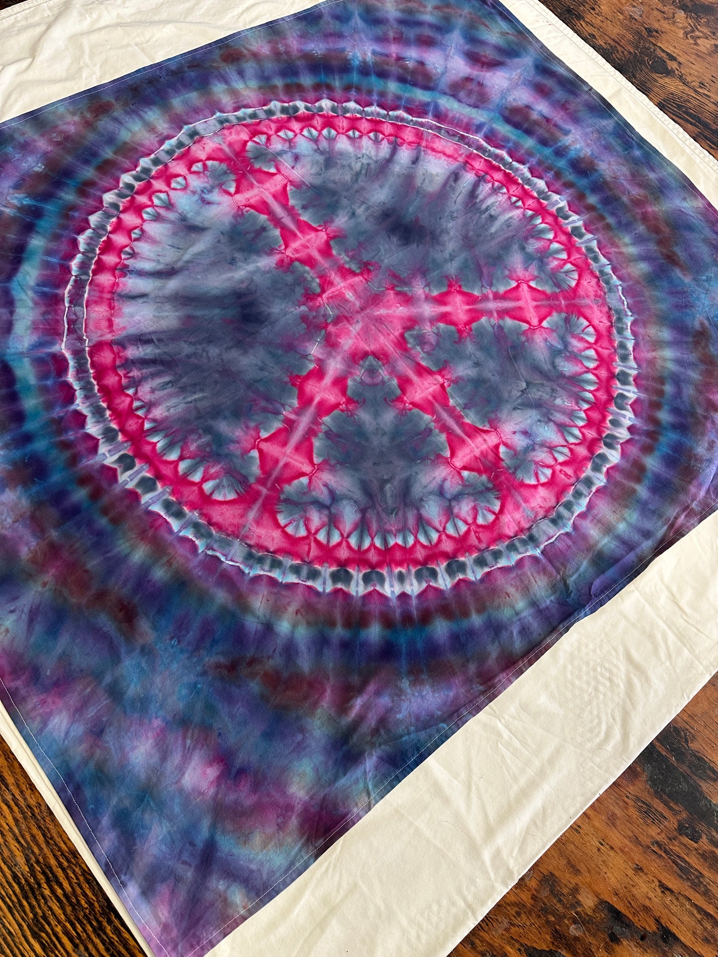 50 x 38 Denim and Pink Peace Sign Tie Dye Tapestry