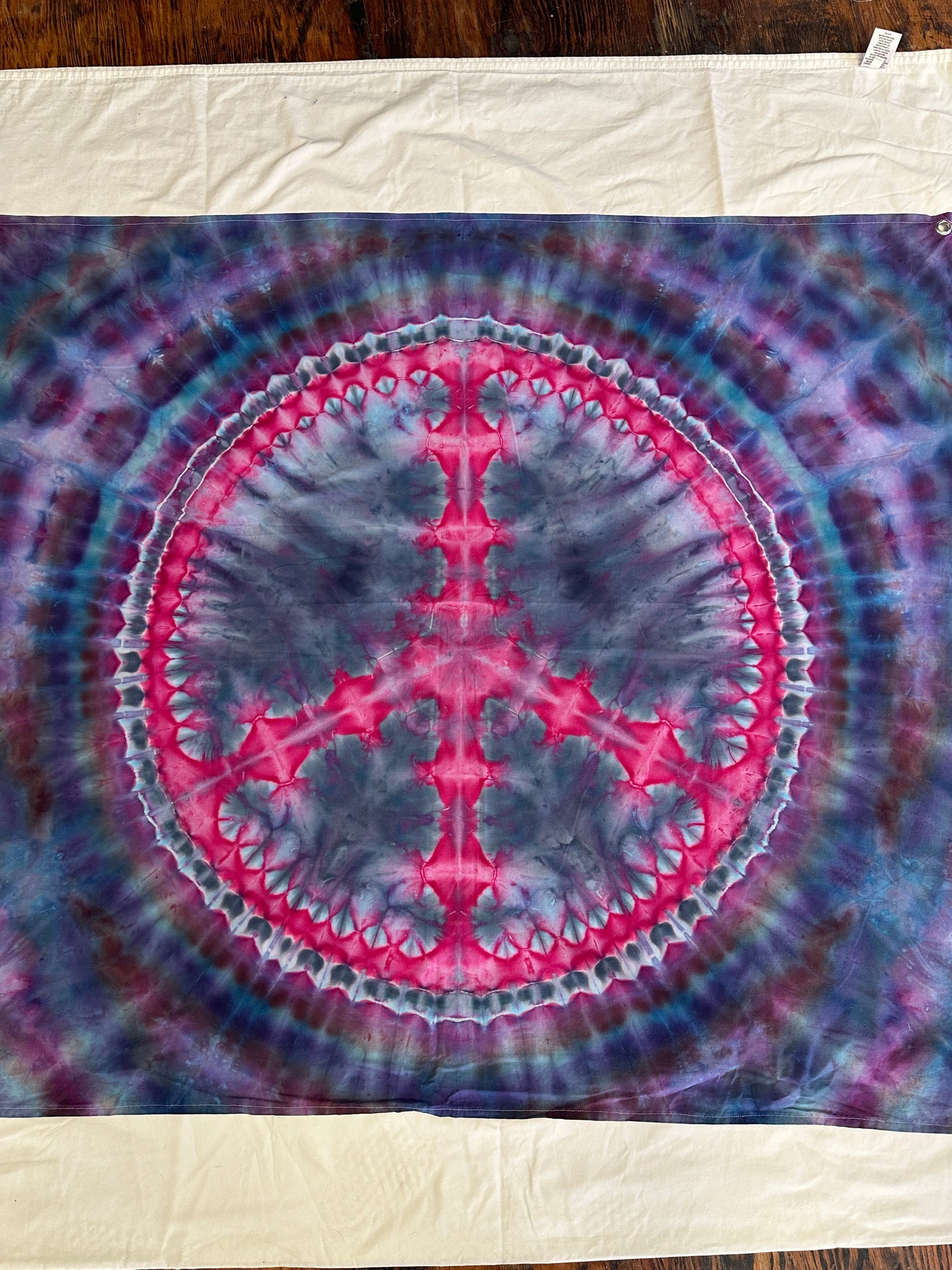 50 x 38 Denim and Pink Peace Sign Tie Dye Tapestry