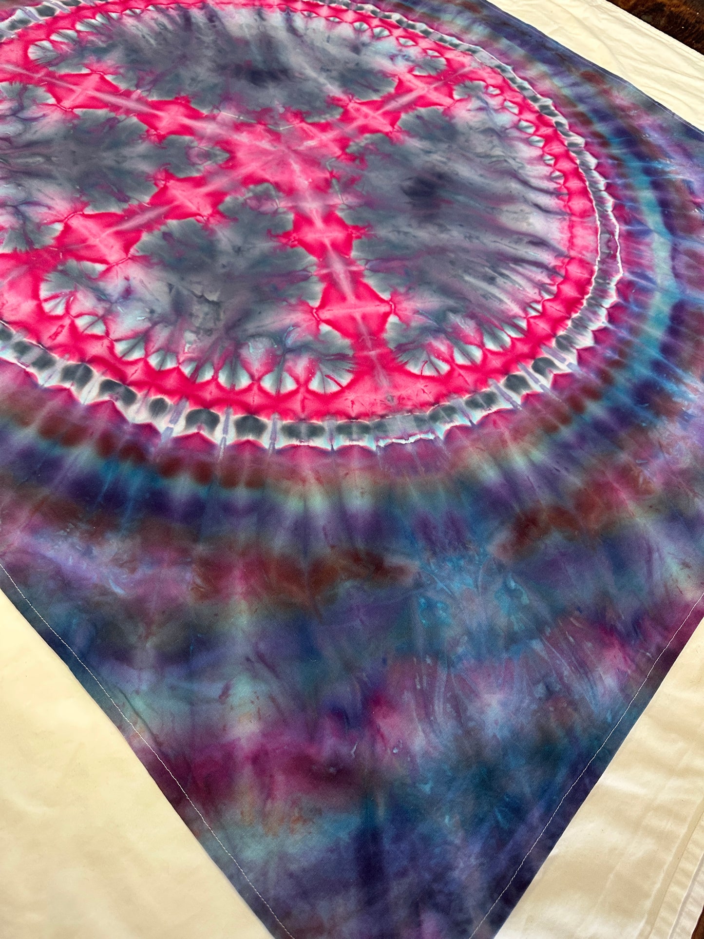 50 x 38 Denim and Pink Peace Sign Tie Dye Tapestry