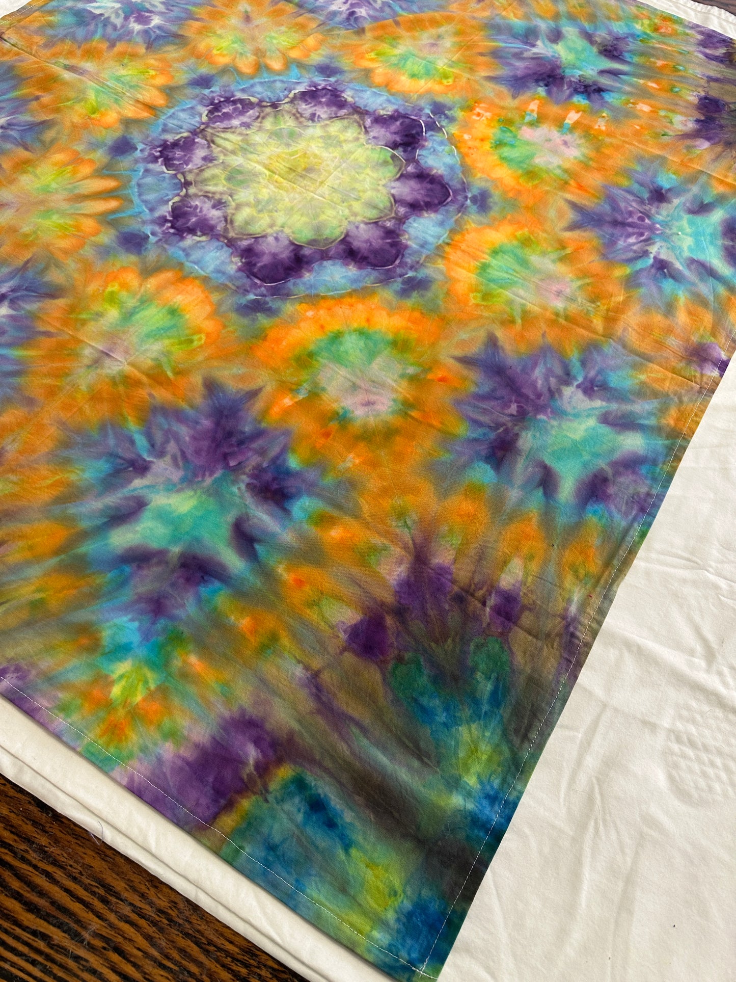 48 x 40 Orange and Purple Mandala Tie Dye Tapestry