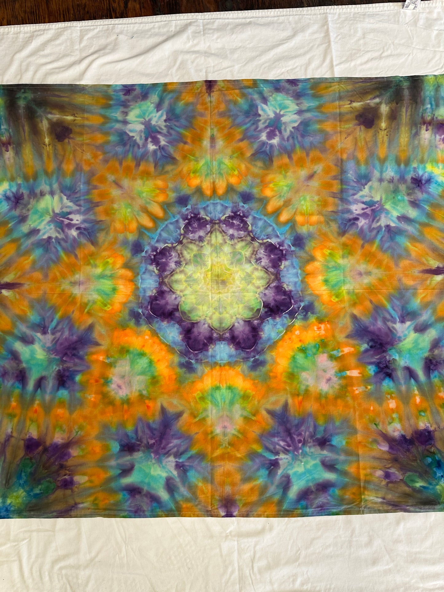 48 x 40 Orange and Purple Mandala Tie Dye Tapestry