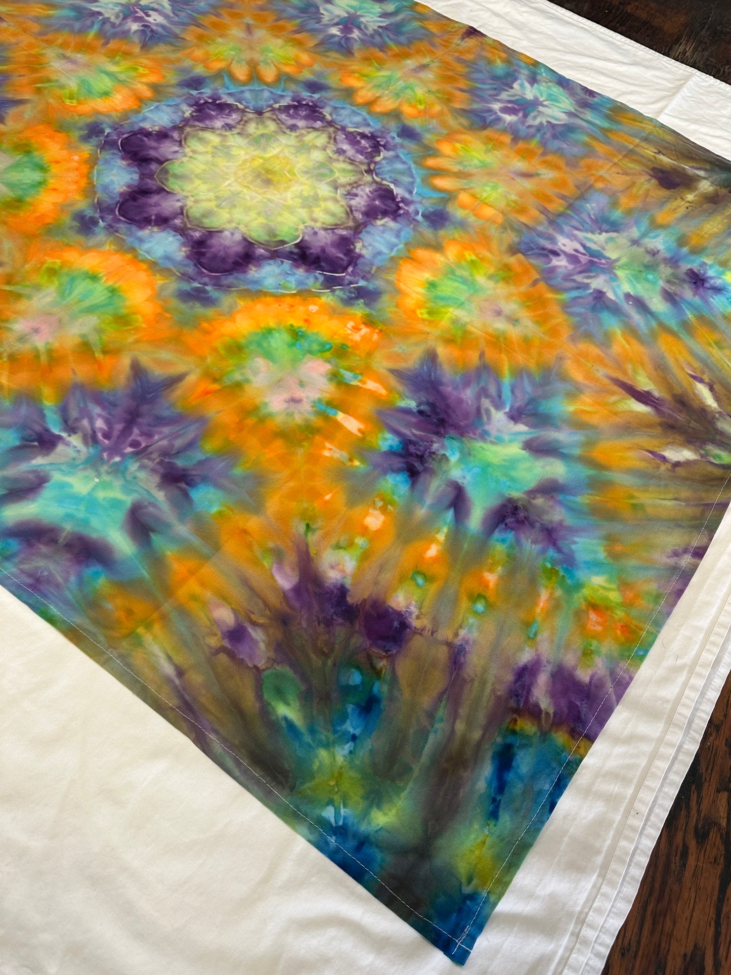 48 x 40 Orange and Purple Mandala Tie Dye Tapestry