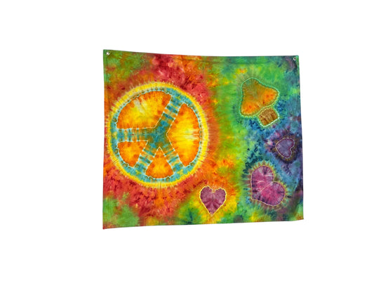 48 x 39 Peace Love and Mushrooms Tie Dye Tapestry