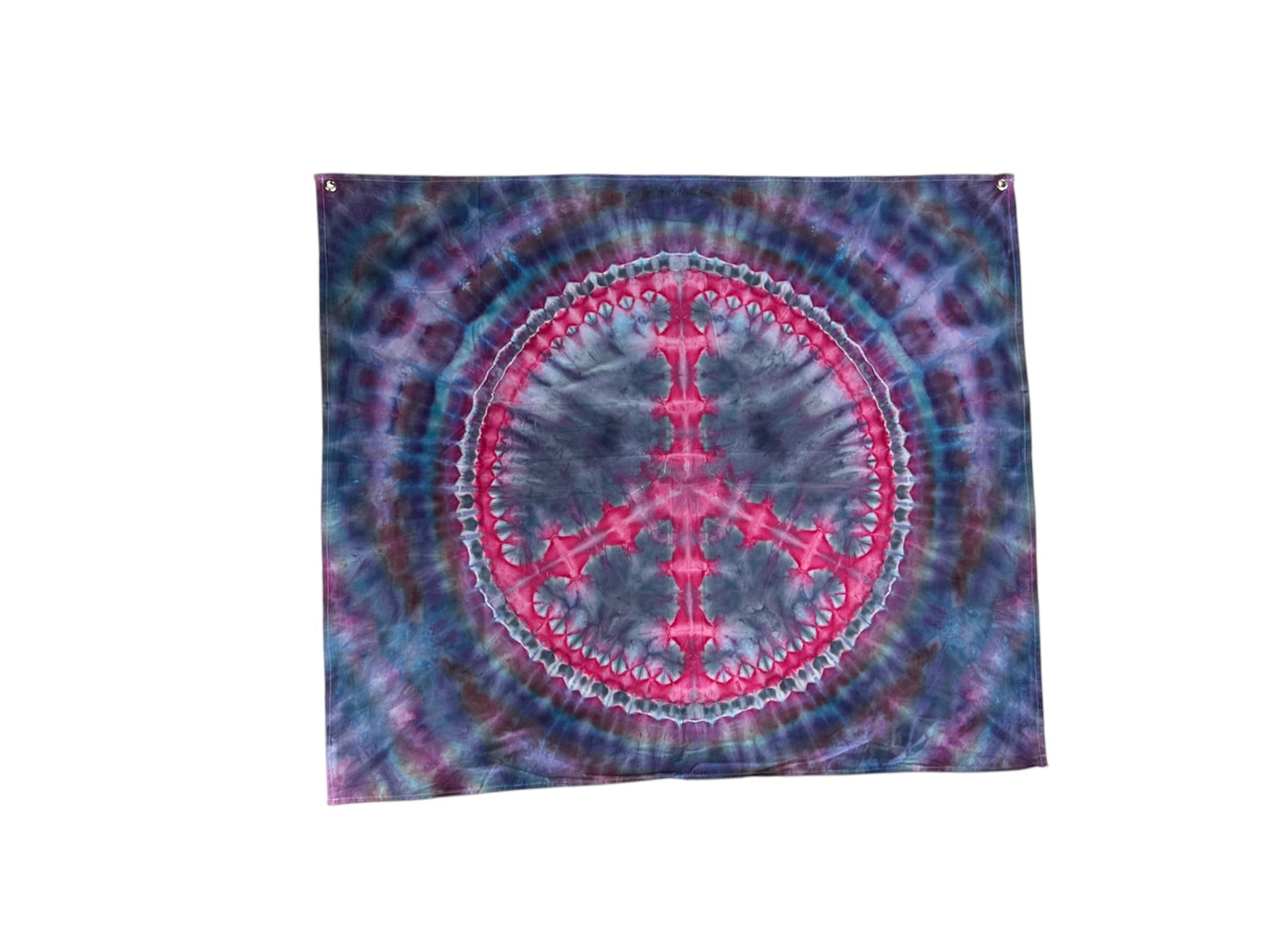 50 x 38 Denim and Pink Peace Sign Tie Dye Tapestry